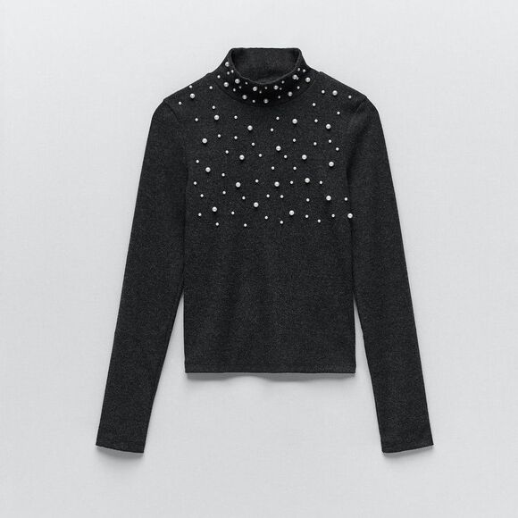 𝅺ZARA WOMEN'S SOFT FEEL PEARL SWEATSHIRT - Picture 2 of 6